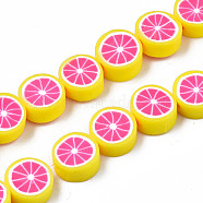 Handmade Polymer Clay Bead Strands, Lemon Slice, Hot Pink, 8~10x3.5~4.5mm, Hole: 1.6mm, about 38~40pcs/strand, 13.98 inch~15.55 inch(35.5~38cm)(CLAY-R069-01L-A03)
