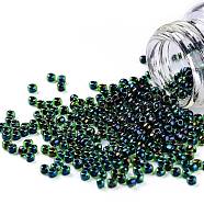 TOHO Round Seed Beads, Japanese Seed Beads, (397) Inside Color AB Green/Purple Lined, 11/0, 2.2mm, Hole: 0.8mm, about 1110pcs/bottle, 10g/bottle(SEED-JPTR11-0397)
