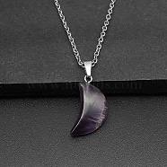 Moon Natural Amethyst Pendant Necklaces, with Platinum Alloy Cable Chains, 19.69 inch(50cm)(AK5365-3)