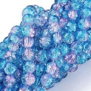 Spray Painted Crackle Glass Beads Strands, Round, Dodger Blue, 8mm, Hole: 1.3~1.6mm, about 100pcs/strand, 31.4 inch(CCG-Q001-8mm-19)