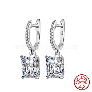 925 Sterling Silver Cubic Zirconia Hoop Earrings, Rectangle, Real Platinum Plated, 28x8mm(EJEW-L294-010P)