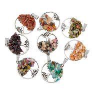 4 Sets 8 Styles Natural & Synthetic Mixed Stone Chip Pendants, with Platinum Tone Alloy Findings, Flat Round with Life of Tree Charm, 29x25x4~6mm, Hole: 4x7mm, 1pc/style, 8pcs/set(FIND-FH0006-04)