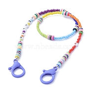 Personalized Dual-use Items, Beaded Necklaces or Eyeglasses Chains, with Brass & Acrylic & Glass Seed Beads, Polymer Clay Heishi Beads and Plastic Lobster Claw Clasps, Word Healthy, Lilac, 22.83 inch(58cm)(NJEW-JN02841-01)