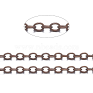 Brass Cable Chains, Soldered, with Spool, Oval, Cadmium Free & Nickel Free & Lead Free, Long-Lasting Plated, Red Copper, 2x1.5x0.35mm, about 301.83 Feet(92m)/roll(CHC-034Y-R-NF)