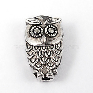 Tibetan Style Alloy Beads, Owl, Cadmium Free & Lead Free, Antique Silver, 10x6x3.5mm, Hole: 1mm(X-TIBE-ZN-47233-AS-RS)