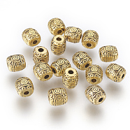Tibetan Style Alloy Beads, Lead Free & Cadmium Free, Barrel, Antique Golden, 6x6mm, Hole: 1.6mm(GLF0888Y)