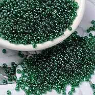 MIYUKI Round Rocailles Beads, Japanese Seed Beads, 8/0, (RR173) Transparent Green Luster, 3mm, Hole: 1mm, about 19000~20500pcs/pound(SEED-G008-RR0173)