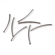Brass Curved Tube Beads, Silver Color Plated, about 2mm wide, 25mm long, Hole: 1mm(X-EC297-S)