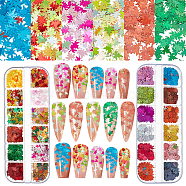 2 Boxs 2 Styles Laser Shining Nail Art Glitter, Manicure Sequins, DIY Sparkly Paillette Tips Nail, Packing Box, Maple Leaf, Mixed Color, 6x6x0.1mm, 1 box/style(MRMJ-OC0003-61)