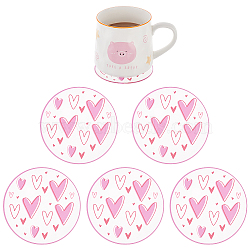 6Pcs Transparent Acrylic Cup Mats, Heart Pattern Coaster, Flat Round, Heart Pattern, 95x2mm(AJEW-FG0002-10A)