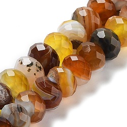 Natural Banded Agate/Striped Agate Beads Strands, Dyed & Heated, Faceted Rondelle, Goldenrod, 10~10.5x6.5~6.8mm, Hole: 1mm, about 56~58pcs/strand, 15.35~15.39''(39~39.1cm)(G-E605-A01-01B)
