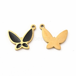 Ion Plating(IP) 304 Stainless Steel Enamel Pendants, Butterfly, Black, 15x13x1mm, Hole: 1.2mm(STAS-F291-02G-03)