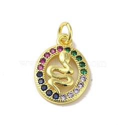 Real 18K Gold Plated Brass Pave Cubic Zirconia Pendants, with Jump Rings, Snake, Colorful, 16.5x11.5x2.5mm, Hole: 3mm(KK-M283-03C-G)