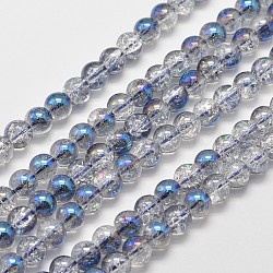 Electroplate Synthetic Crackle Quartz Bead Strands, Round Half Rainbow Plated, Royal Blue, 8mm, Hole: 1mm, about 50pcs/strand, 15.7 inch(EGLA-J067-8mm-HR01)