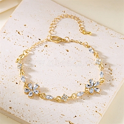 Alloy Link Chain Bracelets, Adjustable Bracelet for Women, Flower, Golden, Clear, 7-1/8 inch(18cm)(PW-WG75AB3-03)