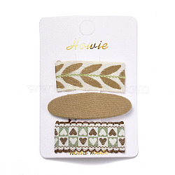 Cloth Snap Hair Clips Set, with Platinum Iron Snap Clips, Rectangle & Oval, with Heart & Leaf Pattern, Tan, 59~70x21~24x2~5.5mm, 3pcs/set(PHAR-D010-01A)