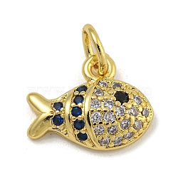 Rack Plating Brass Micro Pave Cubic Zirconia Charms, Long-Lasting Plated, Cadmium Free & Lead Free, Real 18K Gold Plated, Whale, 9.8x12x3mm, Hole: 3.5mm(KK-I718-03G-A)