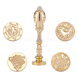 CRASPIRE Alloy Handle and Brass Wax Seal Stamp Head Sets, Mixed Patterns, 2.5x1.4cm, 5pcs/set(DIY-CP0004-70C)