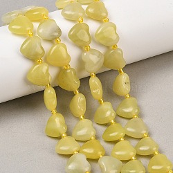 Natural Lemon Jade Beads Strands, Puffy Heart, Top Drilled, with Seed Beads, 10.7~11.5x11.6~12.3x5.4~6.3mm, Hole: 1.2~1.3mm, about 28pcs/strand, 15.75''(40cm)(G-NH0069-A02)