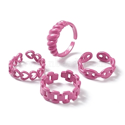 Spray Painted Brass Cuff Rings, Open Rings, Mixed Shapes, Hot Pink, US Size 6~7 1/4(16.5~17.5mm)(RJEW-H545-A)