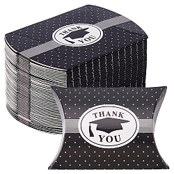 Paper Pillow Candy Box Treat Boxes, for Wedding Favors Baby Shower Birthday Party Supplies, Doctorial Hat Pattern, Black, 8.7x6.3x2.4cm, Unfold: 11.5x7x0.09cm(CON-WH0085-47)