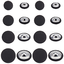 100Pcs 4 Styles 1-Hole Cloth Buttons, with Aluminum Findings, Flat Round, Black, 12.5~20x7.5~8mm, Hole: 2~3mm, 25pcs/style(BUTT-CY0001-09B)