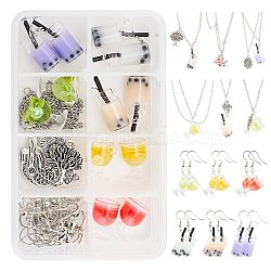 SUNNYCLUE Cup Bottle Pendant Earring Necklace DIY Making Kits, Including Resin & Glass & Alloy Pendants, Brass Jump Ring & Earring Hooks, 304 Stainless Steel Women Chain Necklaces, Antique Silver, Pendant: 30pcs/set(DIY-SC0017-84)