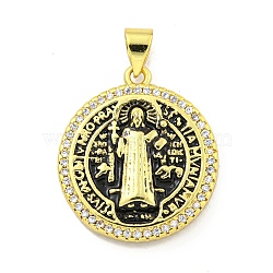 Rack Plating Brass Micro Pave Cubic Zirconia Pendants, with Enamel Cadmium Free & Lead Free, Real 18K Gold Plated, Black, 22x20x4mm, Hole: 4.5mm(KK-B091-22G-02)