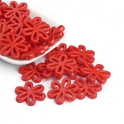 Opaque Acrylic Beads, Flower, Red, 31x28x4.5mm, Hole: 1.5mm, about 239pcs/500g(SACR-R783-06)
