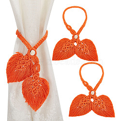 Handmade Macrame Leaf Curtain Tiebacks, Wooden Bead Clutch Curtain Holdback, for Home Wall Drapes Window Decoration, Orange, 770x15mm(AJEW-WH0258-856B)