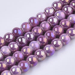 Electroplate Porcelain Beads, Handmade Bright Glazed Porcelain, AB Color Plated, Round, Old Rose, 7x6mm, Hole: 2.5mm, 26.38 inch~27.16 inch(67~69cm), about 120~121pcs/Strand(PORC-N005-04E)