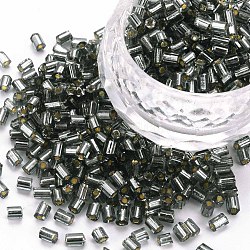 8/0 Glass Bugle Beads, Silver Lined, Gray, 2.5~3x2.5mm, Hole: 1mm, about 15000pcs/pound(SEED-S032-07A-52)