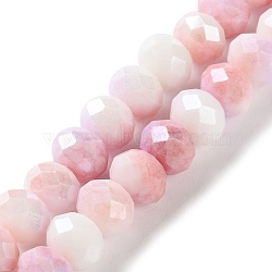 Electroplate Handmade Lampwork Beads Strands, Faceted, Round, Light Coral, 7.5~8x7.5~8mm, Hole: 1.2mm, about 63~70pcs/strand, 15.35''(39cm)(LAMP-S068-02E)