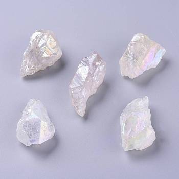 Angel Aura Quartz, Rough Raw Natural Quartz Crystal Pendants, Nuggets, AB Color Plated, 41~48x22~25.5x15.5~20mm, Hole: 1.8mm