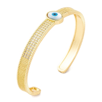 Brass Micro Pave Cubic Zirconia Open Cuff Bangles, Evil Eye Bangles for Women, Golden, Clear, Inner Diameter: 2-1/2 inch(6.3cm)