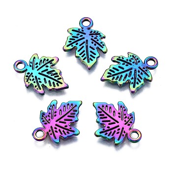 Autumn Theme Alloy Pendants, Cadmium Free & Nickel Free & Lead Free, Maple Leaf, Rainbow Color, 15.5x11.5x1mm, Hole: 1.8mm