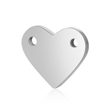 Anti-Tarnish 304 Stainless Steel Stamping Blank Tag Pendants, Manual Polishing, Heart Charm, Stainless Steel Color, 10.5x12x1mm, Hole: 1.2mm