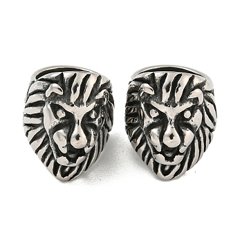 316 Surgical Stainless Steel Large Hole Beads, Lion Head, Antique Silver, 16x12x16mm, Hole: 9mm