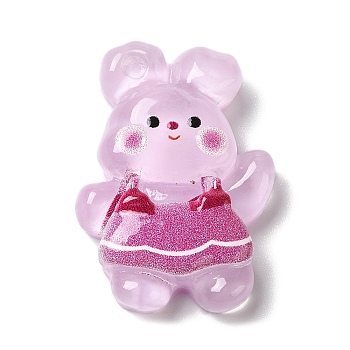 Translucent Resin Decoden Cabochons, Cartoon Rabbit with Dress, Plum, 27x19.5x7mm