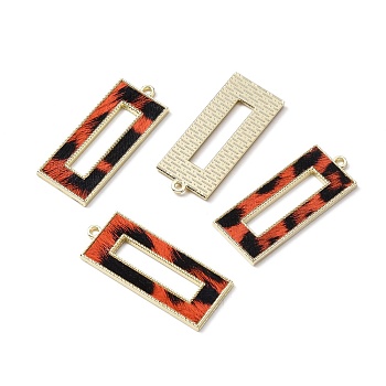 PU Leather Pendants, with Light Gold Plated Alloy Findings, Hollow Rectangle with Leopard Print Pattern, Orange Red, 43x18x2mm, Hole: 1.8mm