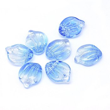 Transparent Glass Charms, Shell Shaped Petal, Two Tone, Cornflower Blue, 15x12x4mm, Hole: 1mm