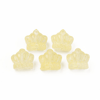 Transparent Glass Beads, Crown, Yellow, 12x14x8.5mm, Hole: 1mm