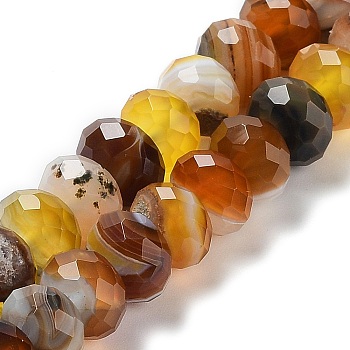Natural Banded Agate/Striped Agate Beads Strands, Dyed & Heated, Faceted Rondelle, Goldenrod, 10~10.5x6.5~6.8mm, Hole: 1mm, about 56~58pcs/strand, 15.35~15.39''(39~39.1cm)