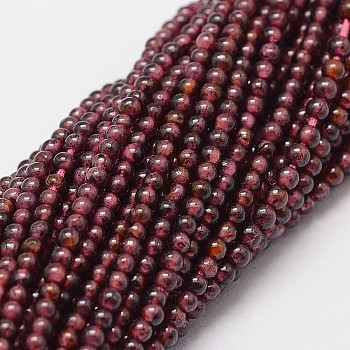 Natural Garnet Beads Strands, Round, 2mm, Hole: 0.5mm, about 185pcs/strand, 15 inch