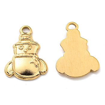 Ion Plating(IP) 304 Stainless Steel Pendants, Manual Polishing, Christmas Theme, Snowman Charms, Golden, 19x14x2mm, Hole: 1.6mm