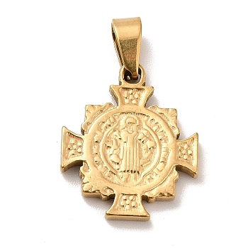 Vacuum Plating 201 Stainless Steel Pendants, Cross with Cssml Ndsmd Cross God Father Religious Christianity, Golden, 18x15x2mm, Hole: 5x3mm