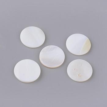 Freshwater Shell Cabochons, Flat Round, Creamy White, 16x2mm