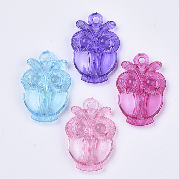 Transparent Acrylic Pendants, Dyed, Owl, Mixed Color, 35.5x23.5x7mm, Hole: 2.5mm, about 200pcs/500g