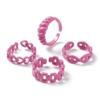 Spray Painted Brass Cuff Rings, Open Rings, Mixed Shapes, Hot Pink, US Size 6~7 1/4(16.5~17.5mm)