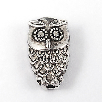 Tibetan Style Alloy Beads, Owl, Cadmium Free & Lead Free, Antique Silver, 10x6x3.5mm, Hole: 1mm